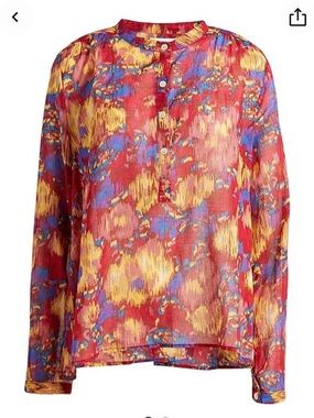 Isabel Marant Etoile - Red Abstract Print Long-Sleeve Button Front Blouse